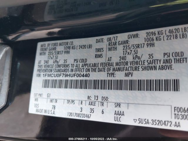 1FMCU0F79HUF00440 Ford ESCAPE S