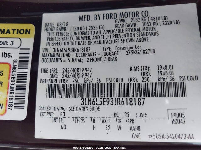 2018 LINCOLN MKZ RESERVE VIN: 3LN6L5E93JR618187
