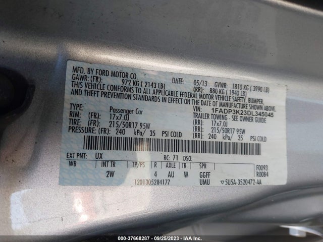 2013 FORD FOCUS SE VIN: 1FADP3K23DL345045