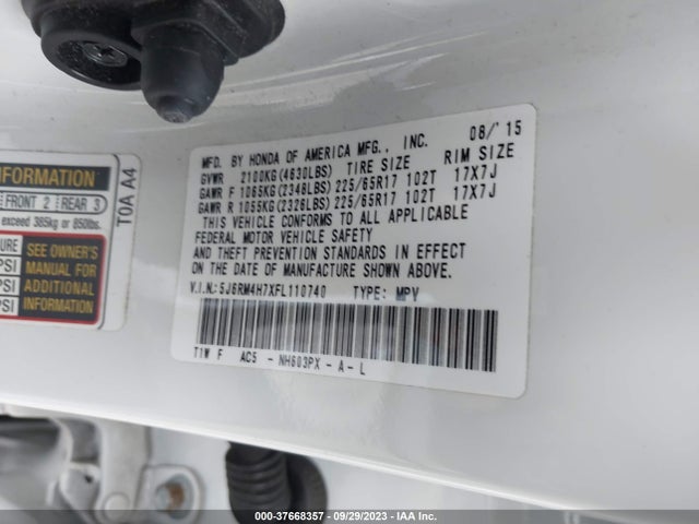 Honda Cr-v Ex-l 2015 5J6RM4H7XFL110740 Image 9