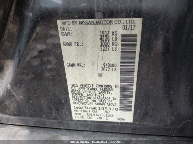 2017 NISSAN ALTIMA 2.5 SL VIN: 1N4AL3AP6HC195370