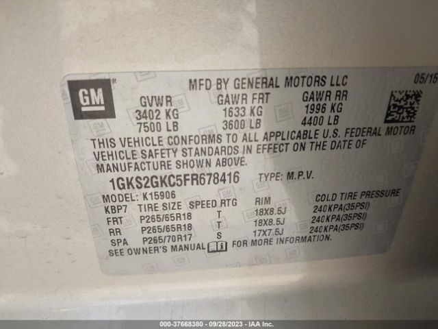 1GKS2GKC5FR678416 GMC Yukon Xl Sle