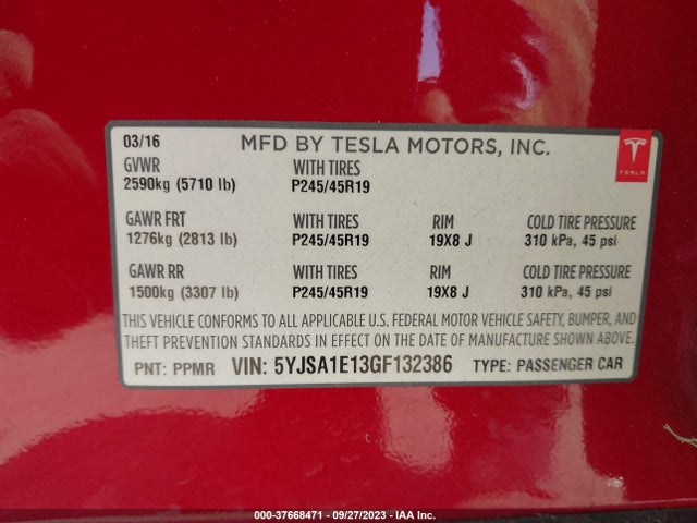 5YJSA1E13GF132386 Tesla Model S 70 Kwh