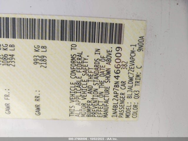 2011 NISSAN ALTIMA 3.5 SR VIN: 1N4BL2AP7BN466009