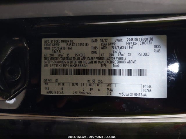 2017 FORD F-150 XL/XLT/LARIAT VIN: 1FTEX1EP1HKE56831
