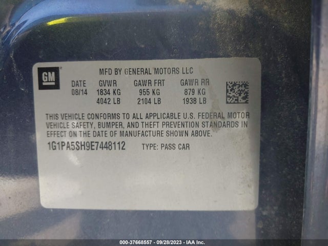 Chevrolet CRUZE LS 2014 1G1PA5SH9E7448112 Image 9