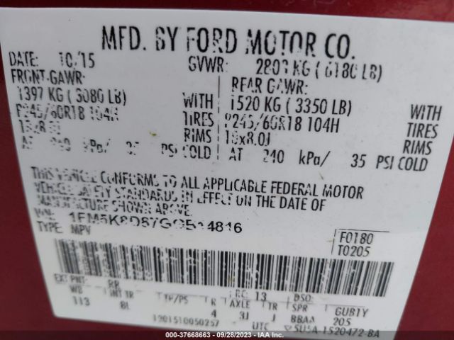 1FM5K8D87GGB14816 Ford EXPLORER XLT