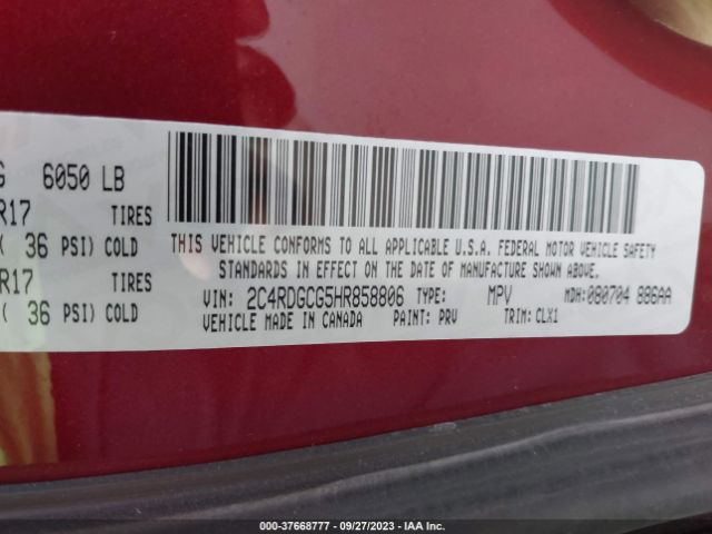 2C4RDGCG5HR858806 Dodge Grand Caravan Sxt