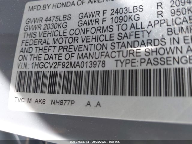 1HGCV2F92MA013978 Honda Accord Sedan Touring