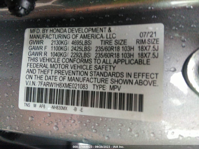 Honda Cr-v Ex-l 2021 7FARW1H8XME021083 Image 9