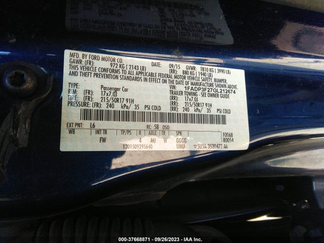2016 FORD FOCUS SE VIN: 1FADP3F27GL212674