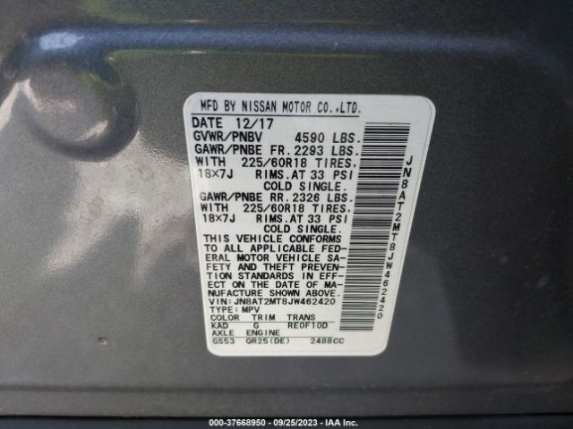 JN8AT2MT8JW462420 Nissan Rogue Sl
