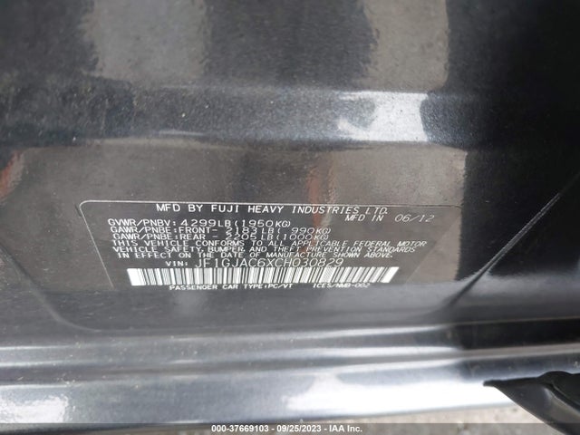 2012 SUBARU IMPREZA SEDAN 2.0I PREMIUM VIN: JF1GJAC6XCH030829
