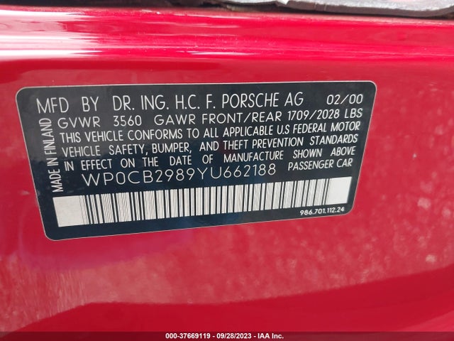 2000 PORSCHE BOXSTER WP0CB2989YU662188 Photo 8