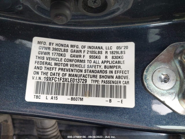 2020 HONDA CIVIC SEDAN 19XFC1F3XLE013729 Photo 8