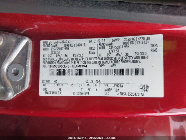 Ford ESCAPE SE 2015 1FMCU0GX5FUB68394 Image 9