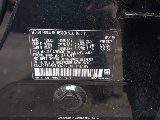 Honda HR-V LX 2019 3CZRU6H31KG717948 Image 9