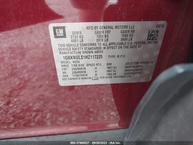 GMC ACADIA SLT 2017 1GKKNULS1HZ117225 Image 9