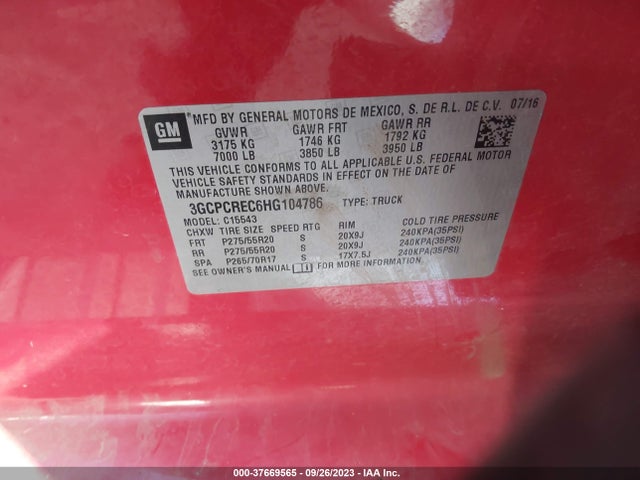 2017 CHEVROLET SILVERADO 1500 LT VIN: 3GCPCREC6HG104786