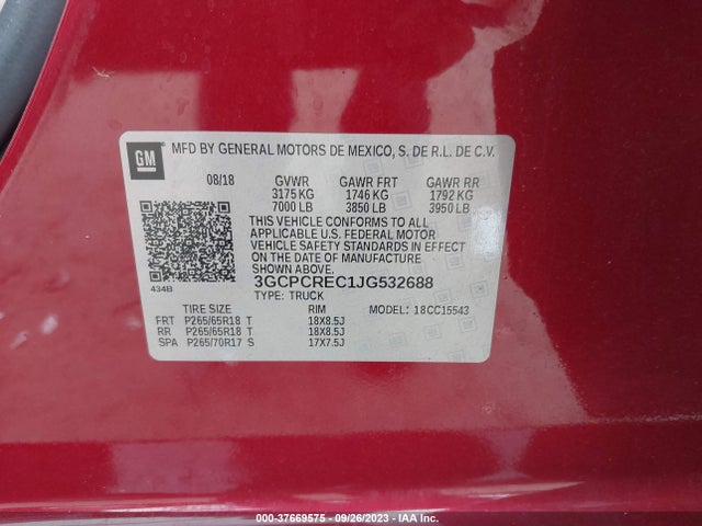 2018 CHEVROLET SILVERADO 1500 LT VIN: 3GCPCREC1JG532688
