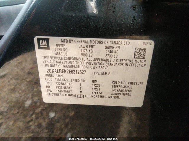 GMC Terrain Sle 2014 2GKALREK2E6312527 Image 9
