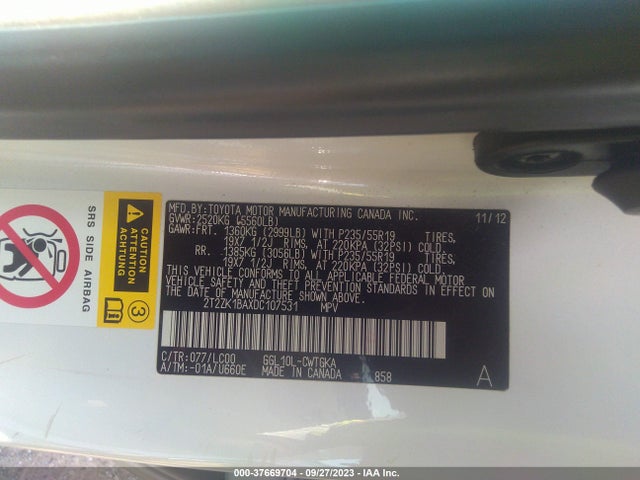 2013 LEXUS RX 350 VIN: 2T2ZK1BAXDC107531