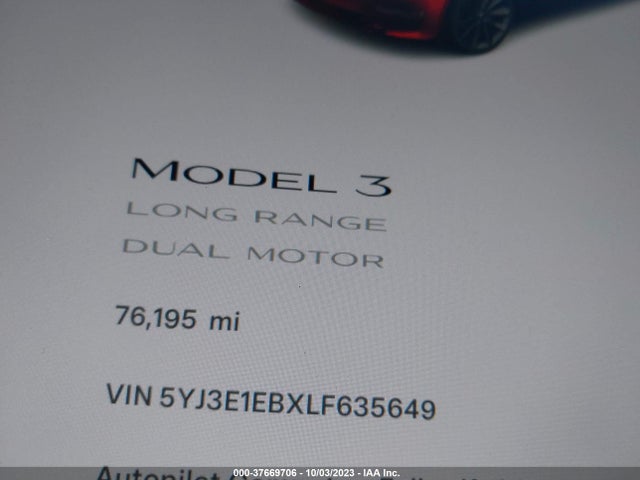 Tesla Model 3 Long Range Dual Motor All-wheel Drive 2020 5YJ3E1EBXLF635649 Image 14