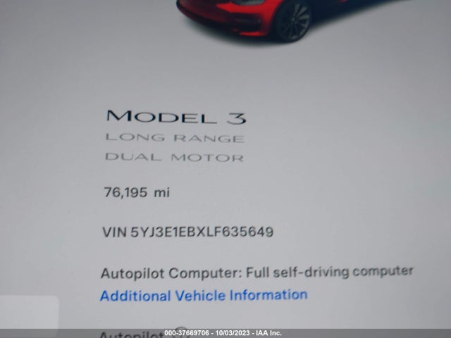 Tesla Model 3 Long Range Dual Motor All-wheel Drive 2020 5YJ3E1EBXLF635649 Image 7