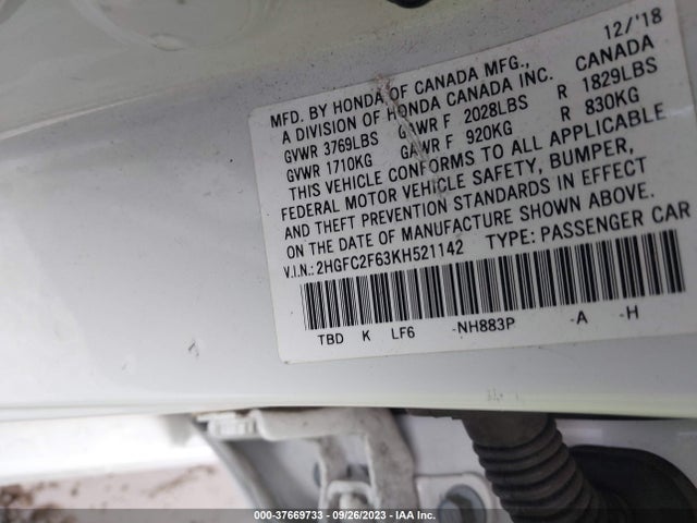 Honda Civic Sedan Lx 2019 2HGFC2F63KH521142 Image 9