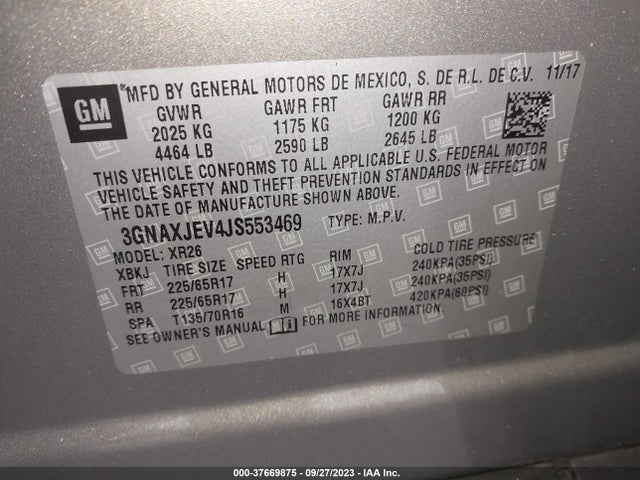 2018 CHEVROLET EQUINOX LT VIN: 3GNAXJEV4JS553469