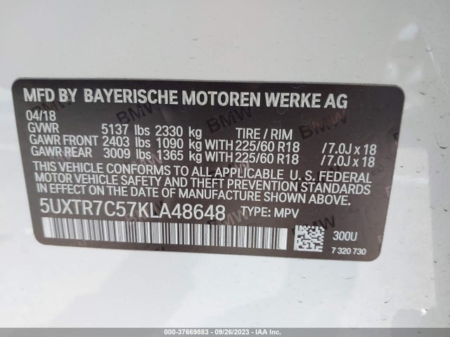 BMW X3 Sdrive30i 2019 аукцион фото