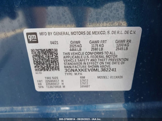Chevrolet EQUINOX LT 2021 3GNAXKEV0ML382241 Image 9