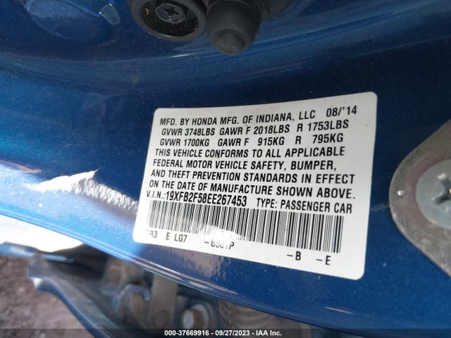 Honda Civic Sedan Lx 2014 19XFB2F58EE267453 Image 9