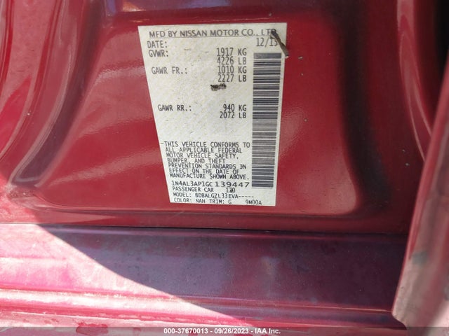 2016 NISSAN ALTIMA 2.5 S VIN: 1N4AL3AP1GC139447
