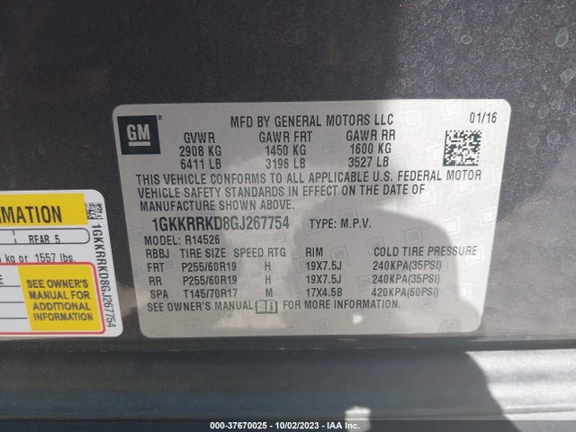 GMC ACADIA SLT 2016 1GKKRRKD8GJ267754 Image 9