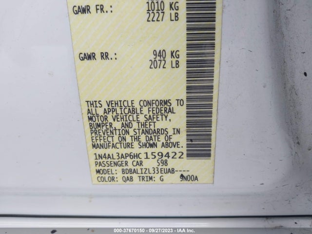 2017 NISSAN ALTIMA 2.5 SV VIN: 1N4AL3AP6HC159422