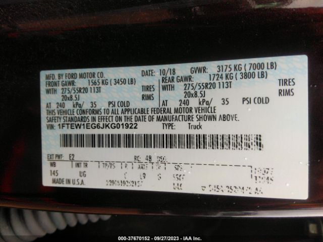1FTEW1EG6JKG01922 Ford F-150 Xl/xlt/lariat