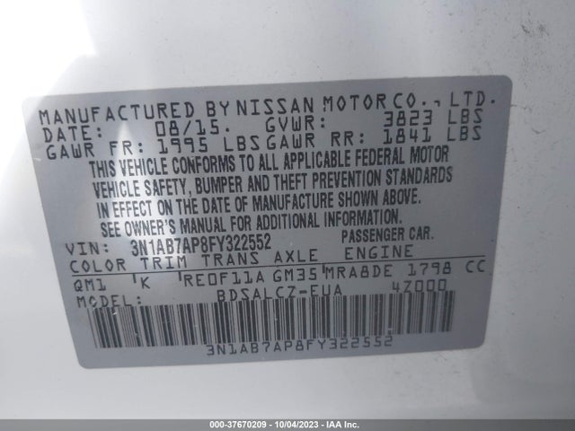 Nissan SENTRA S 2015 3N1AB7AP8FY322552 Image 9