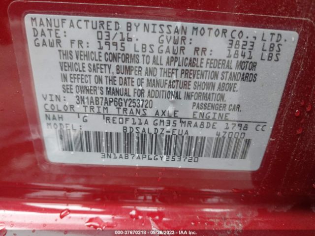 3N1AB7AP6GY253720 Nissan SENTRA SV