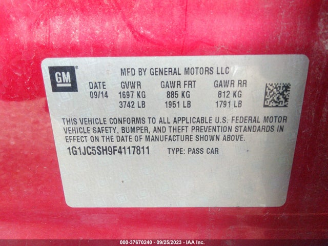 Chevrolet SONIC LT 2015 1G1JC5SH9F4117811 Image 9