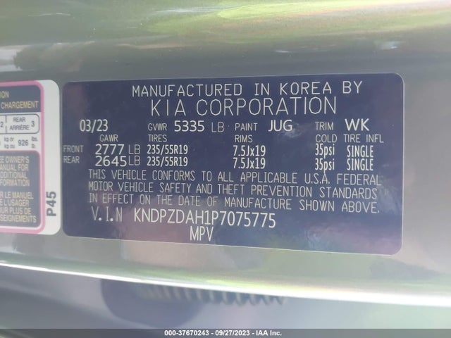 2023 KIA SPORTAGE PLUG-IN HYBRID X-LINE PRESTIGE VIN: KNDPZDAH1P7075775