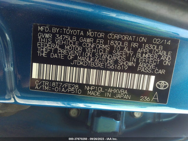 Toyota Prius C One/three/two/four 2014 JTDKDTB3XE1561619 Image 9
