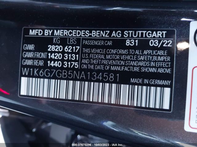 W1K6G7GB5NA134581 Mercedes-Benz S-class S 580