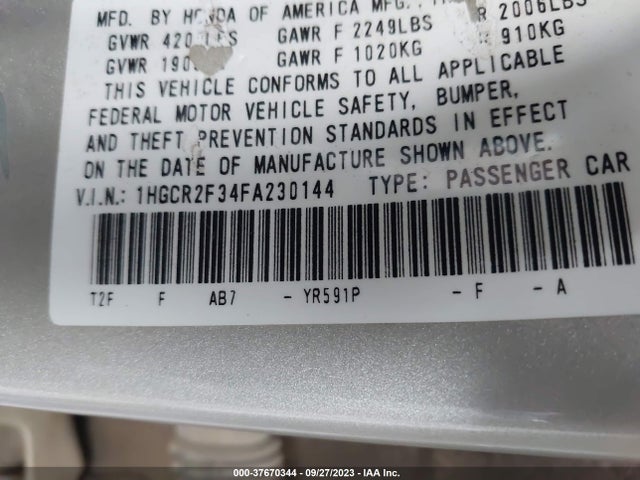 Honda Accord Sedan Lx 2015 1HGCR2F34FA230144 Image 9