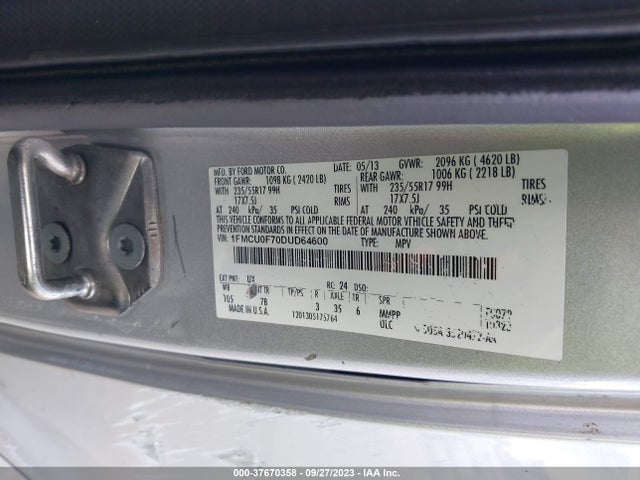 2013 FORD ESCAPE S VIN: 1FMCU0F70DUD64600