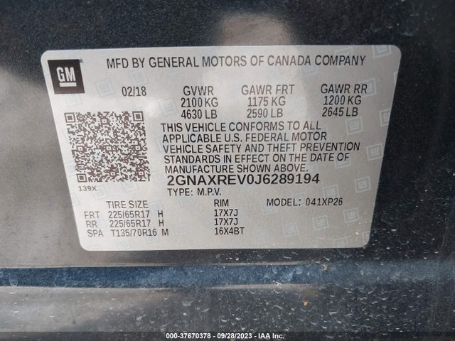 Chevrolet EQUINOX LS 2018 2GNAXREV0J6289194 Image 9
