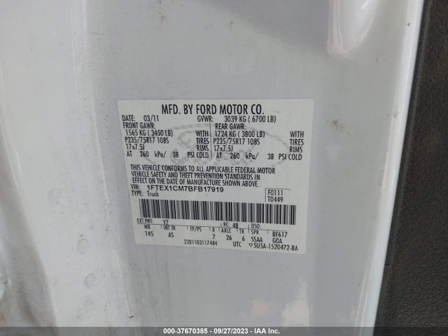 2011 FORD F-150 XL/STX/XLT VIN: 1FTEX1CM7BFB17919