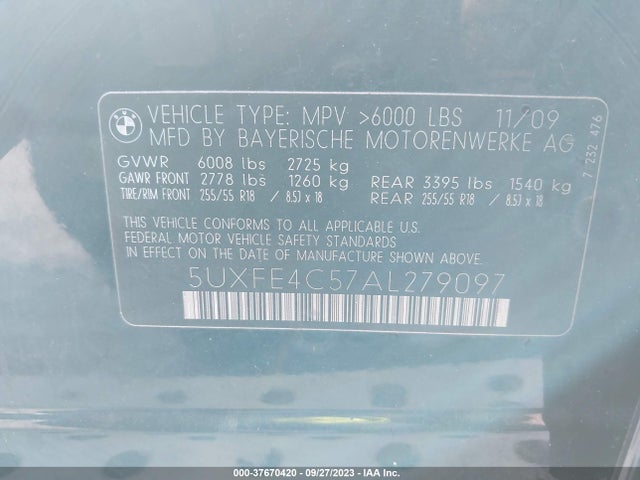 2010 BMW X5 30I VIN: 5UXFE4C57AL279097