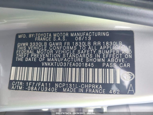 Toyota Yaris L/le 2014 VNKKTUD37EA001845 Image 9