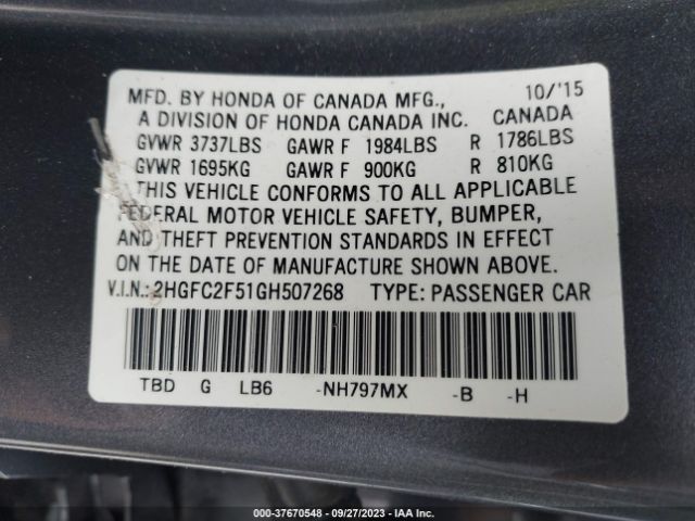 2HGFC2F51GH507268 Honda Civic Sedan Lx